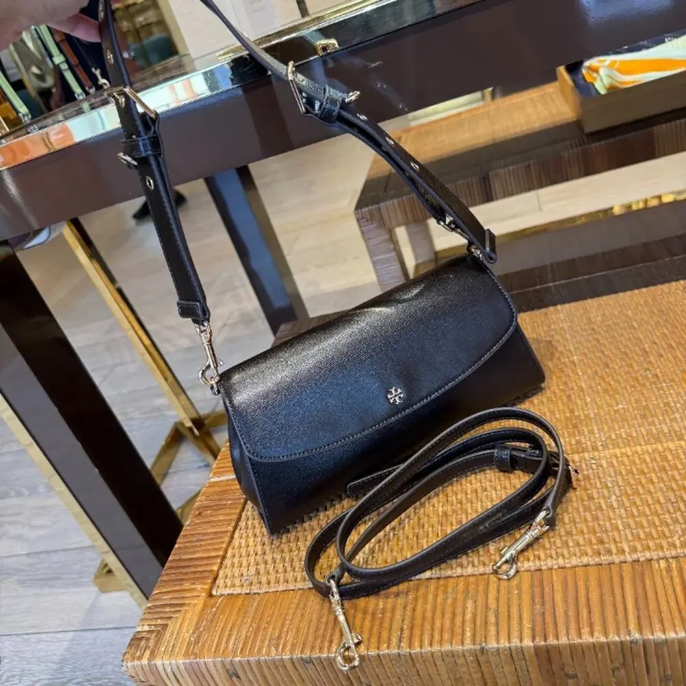 Tory Burch Rory Textured Flap Shoulder Bag 183714 $575 Warm Mahogany